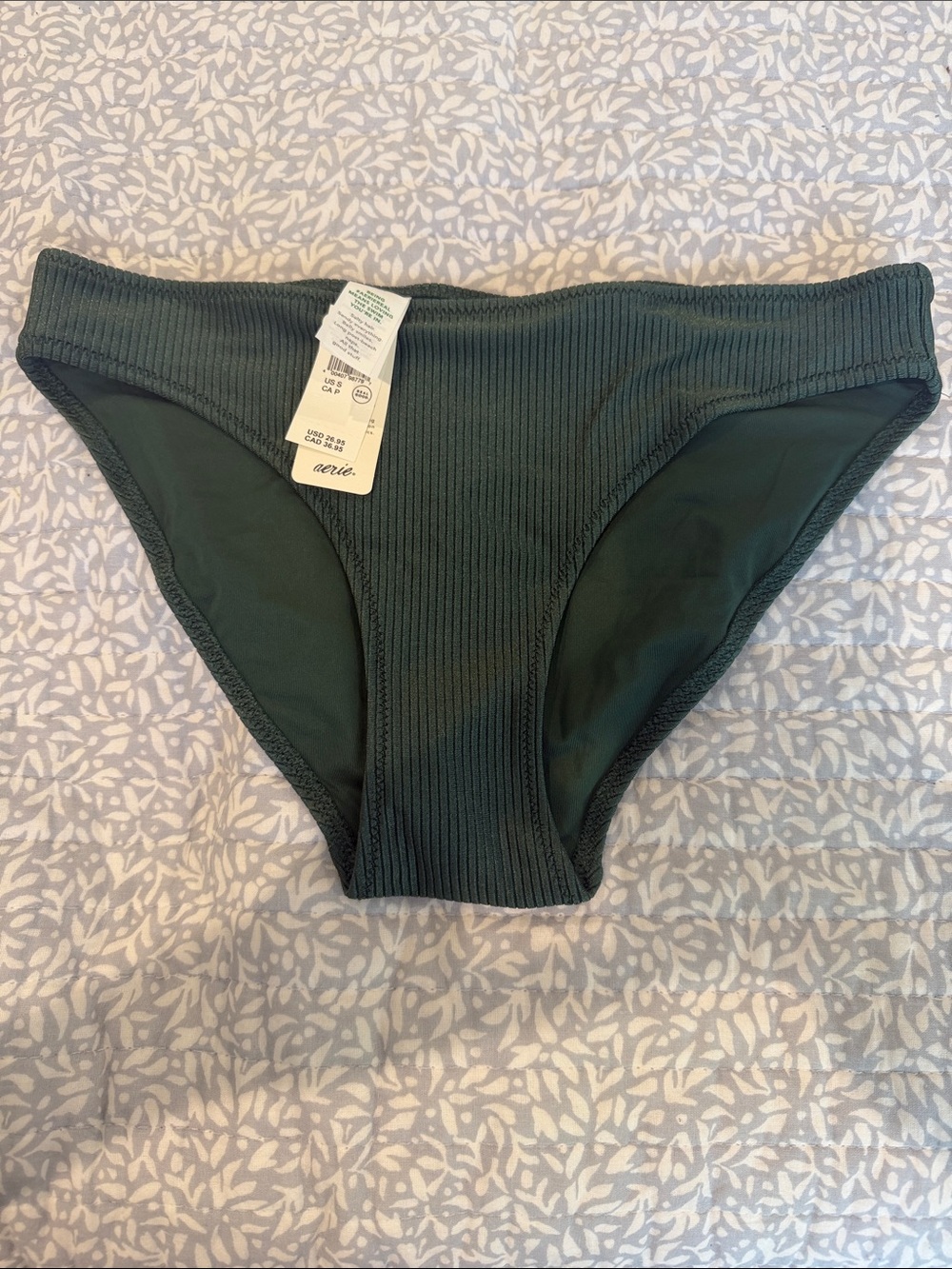 aerie Ribbed Bikini Bottoms in Forest Green